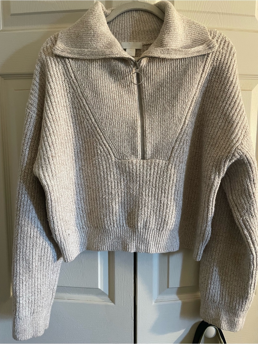 H&M Cozy Half-Zip Ribbed Knit Sweater Beige